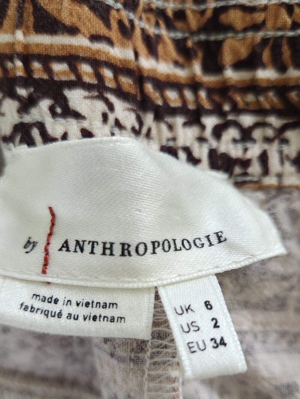 Anthropologie ✨️ Women's Cream and Brown Boho Floral Joggers Pants Size 2 - Picture 10 of 11